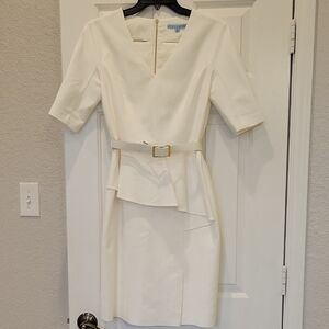 ANTONIO MELANI Cream Peplum Sheath Dress V-Neck Short Sleeve